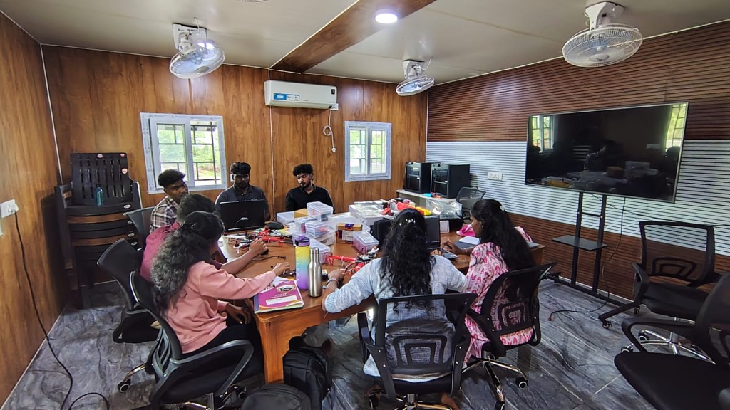 Students in drone flight training classroom